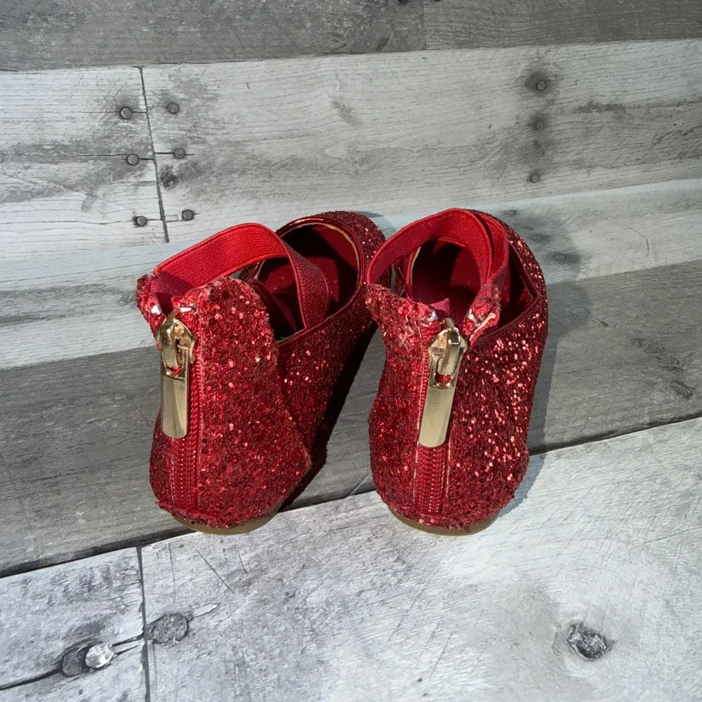 Nova Utopia Girls Red Glitter Ballet Flats Elastic Cross Strap Shoes Size 10